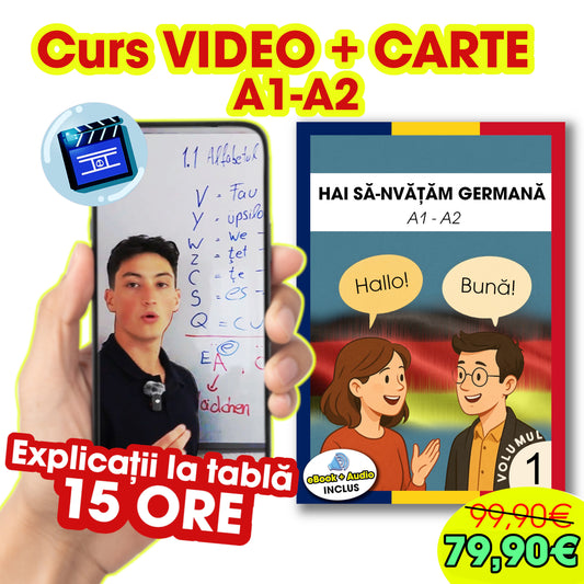 Curs video + Manual (A1-A2) - 15 ore de lecții video - Pachet complet A1-A2 special pentru români