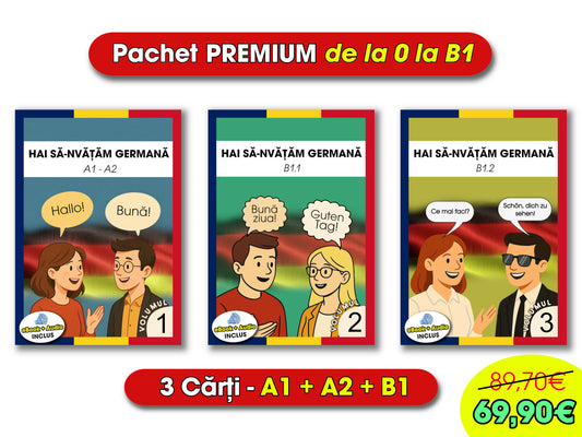 3 cărți + Audio | Pachet COMPLET de germană pentru romăni - A1, A2, B1