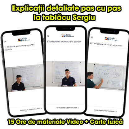 Curs video + Manual (A1-A2) - 15 ore de lecții video - Pachet complet A1-A2 special pentru români