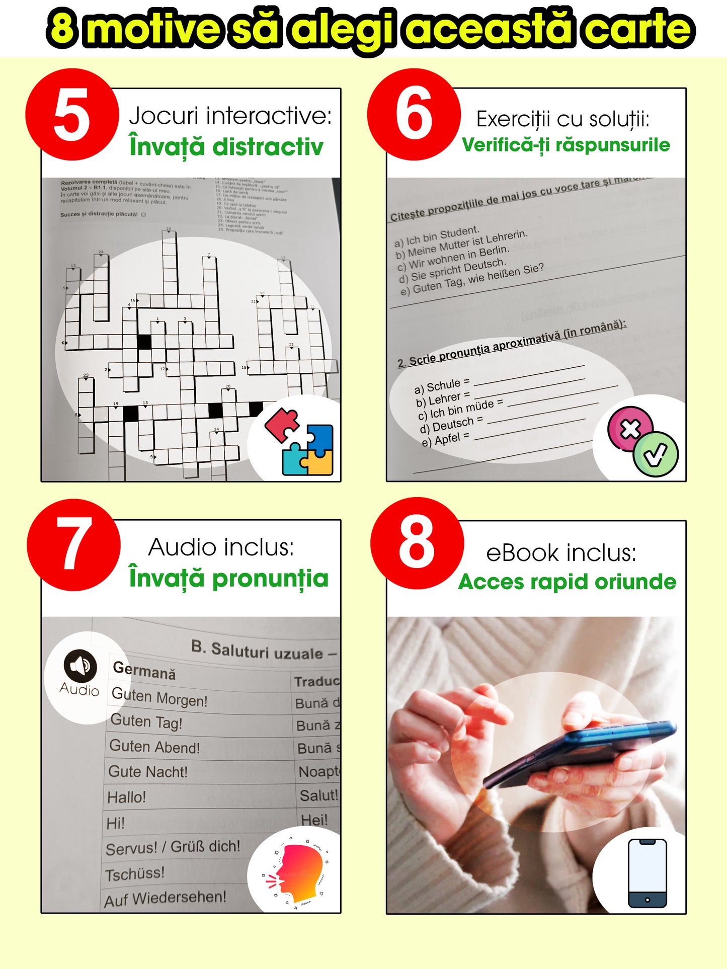 Curs video + Manual (A1-A2) - 15 ore de lecții video - Pachet complet A1-A2 special pentru români