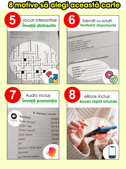 5 cărți tipărite + Audio | Pachetul COMPLET de germană pentru români – de la 0 la B2
