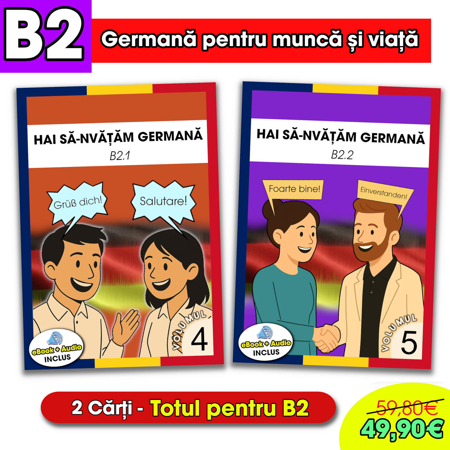 Pachet germană B2 special pentru români – două cărți și fișiere audio
