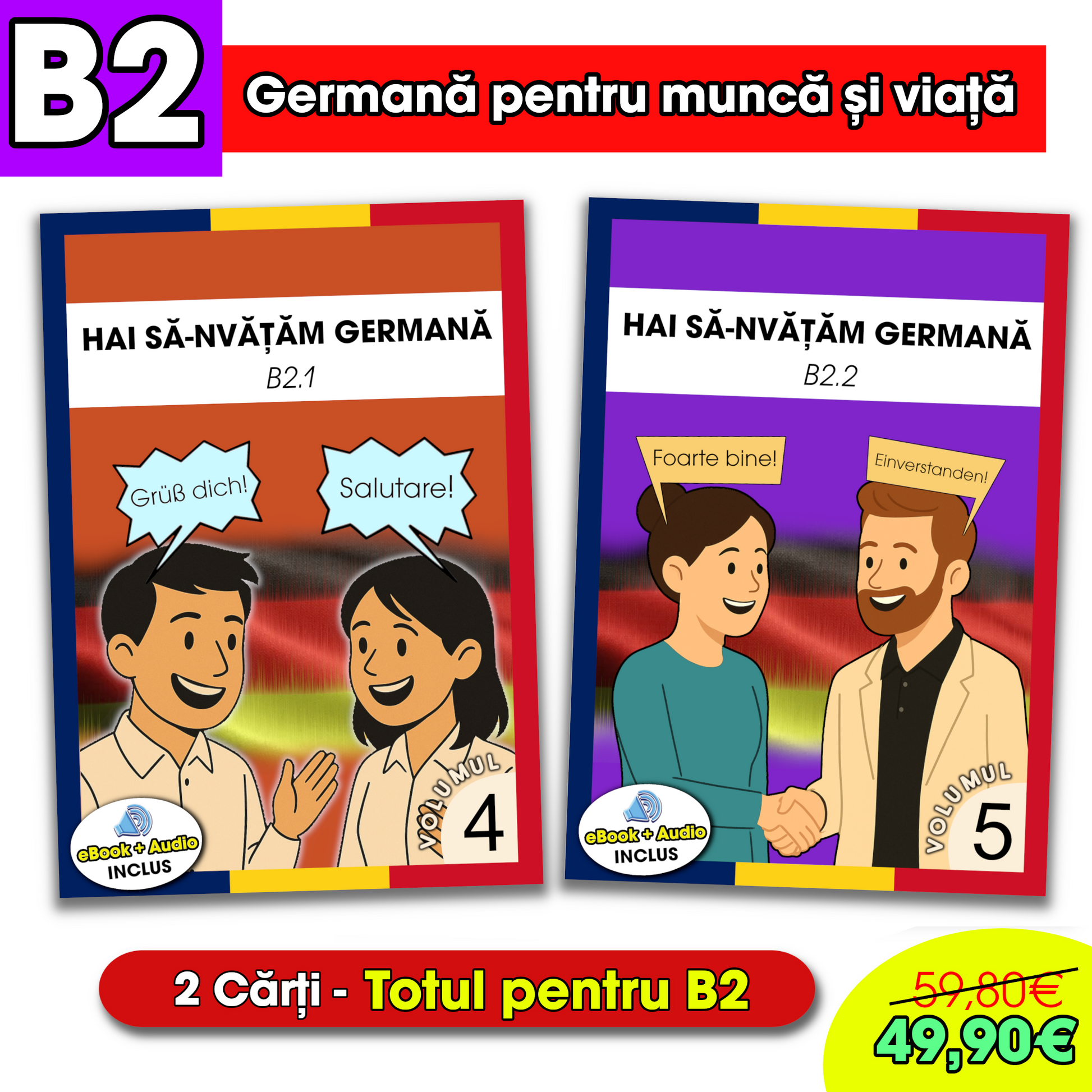 Pachet germană B2 special pentru români – două cărți și fișiere audio

